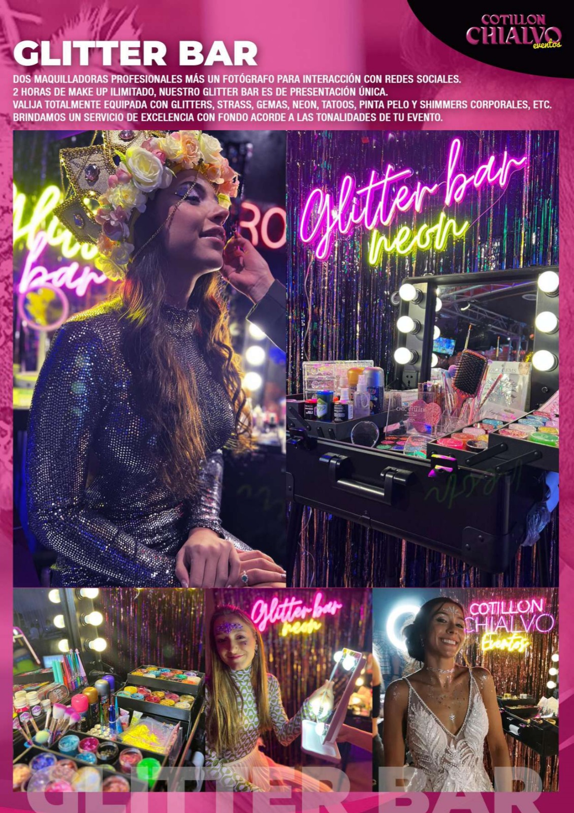 Glitter Bar con maquillaje y strass
