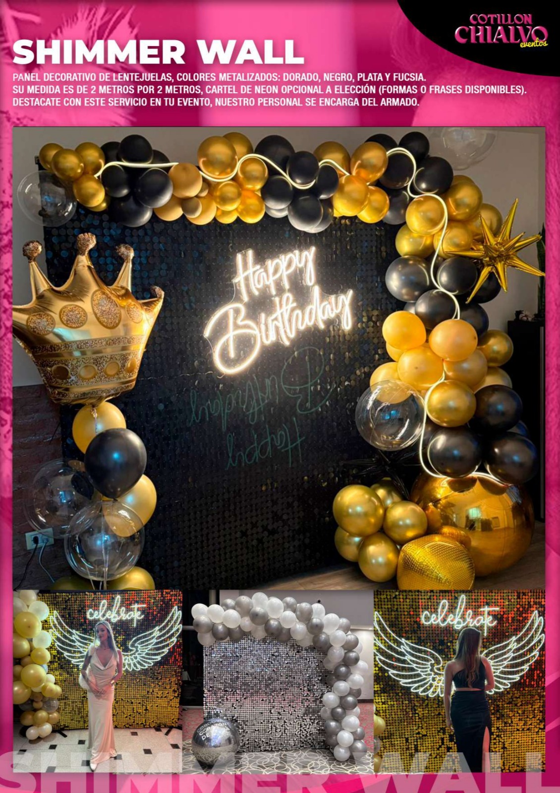 Shimmer Wall con globos y neón